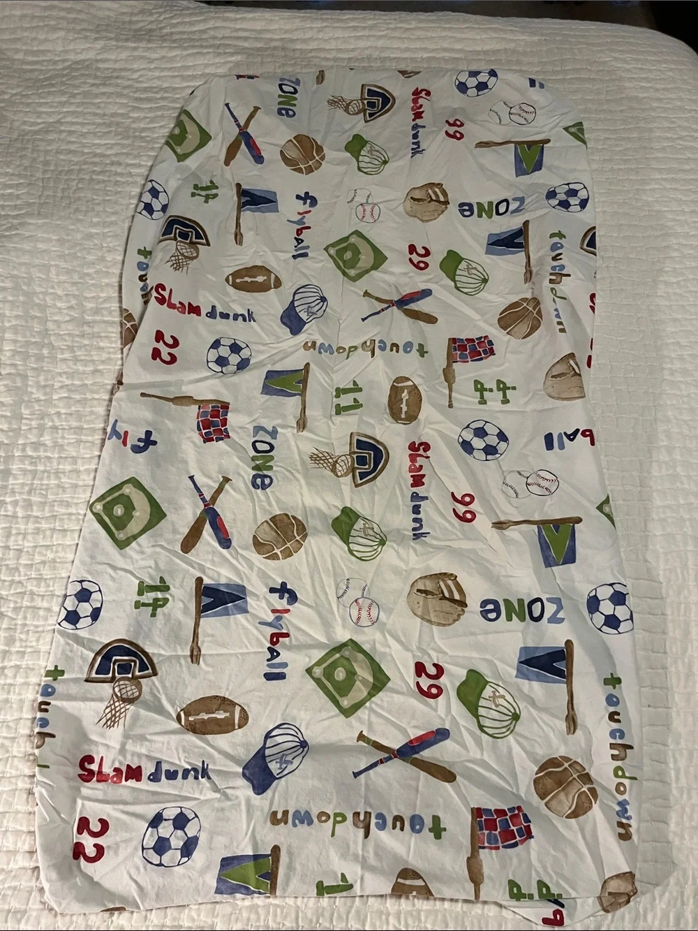 🏈⚽️🏀⚾️ Pottery Barn Kids Fitted Crib Sheet Bedding Football Sports Boys